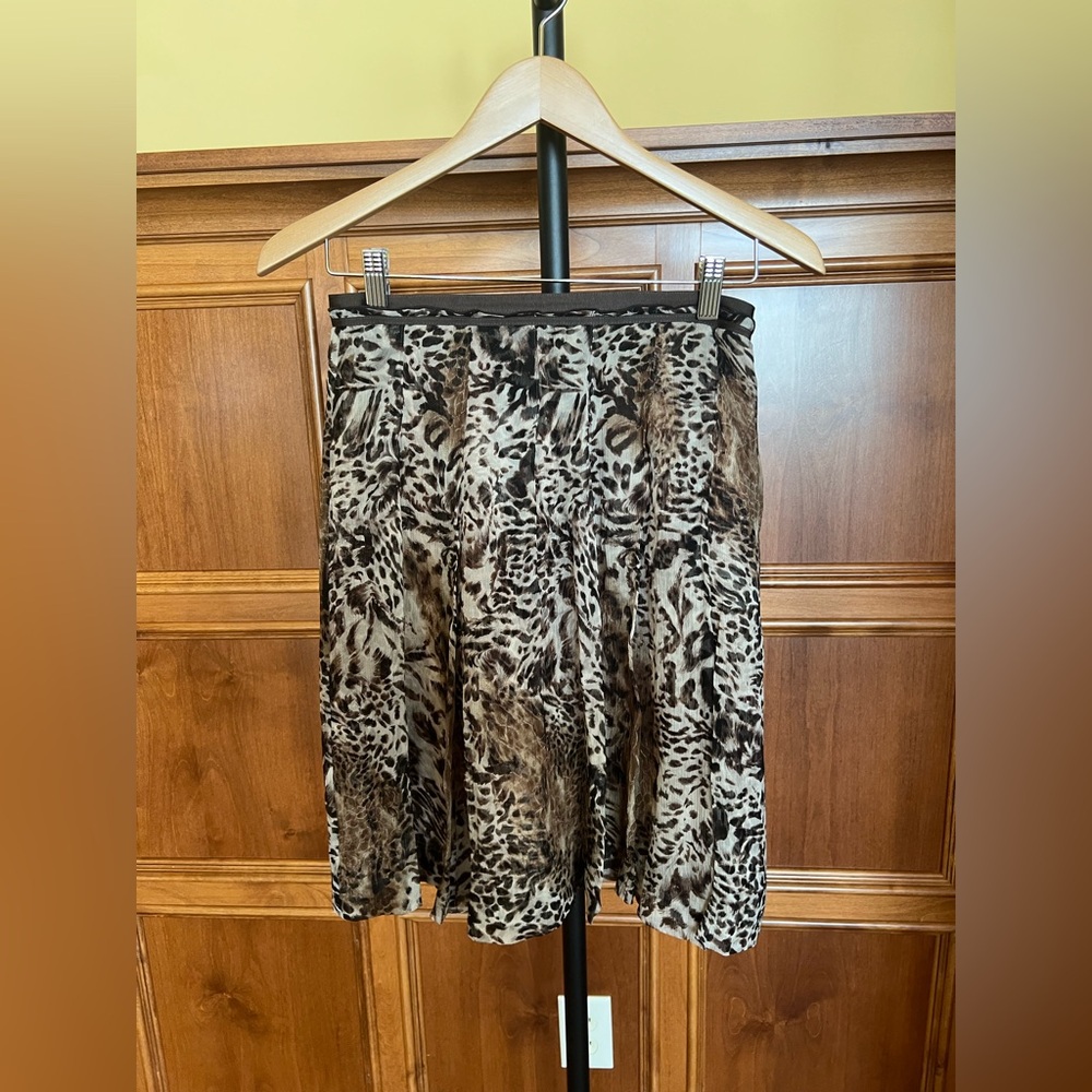 Talbots Skirt Vintage 100% Silk Chiffon Animal Print Brown and Tan Size 2P